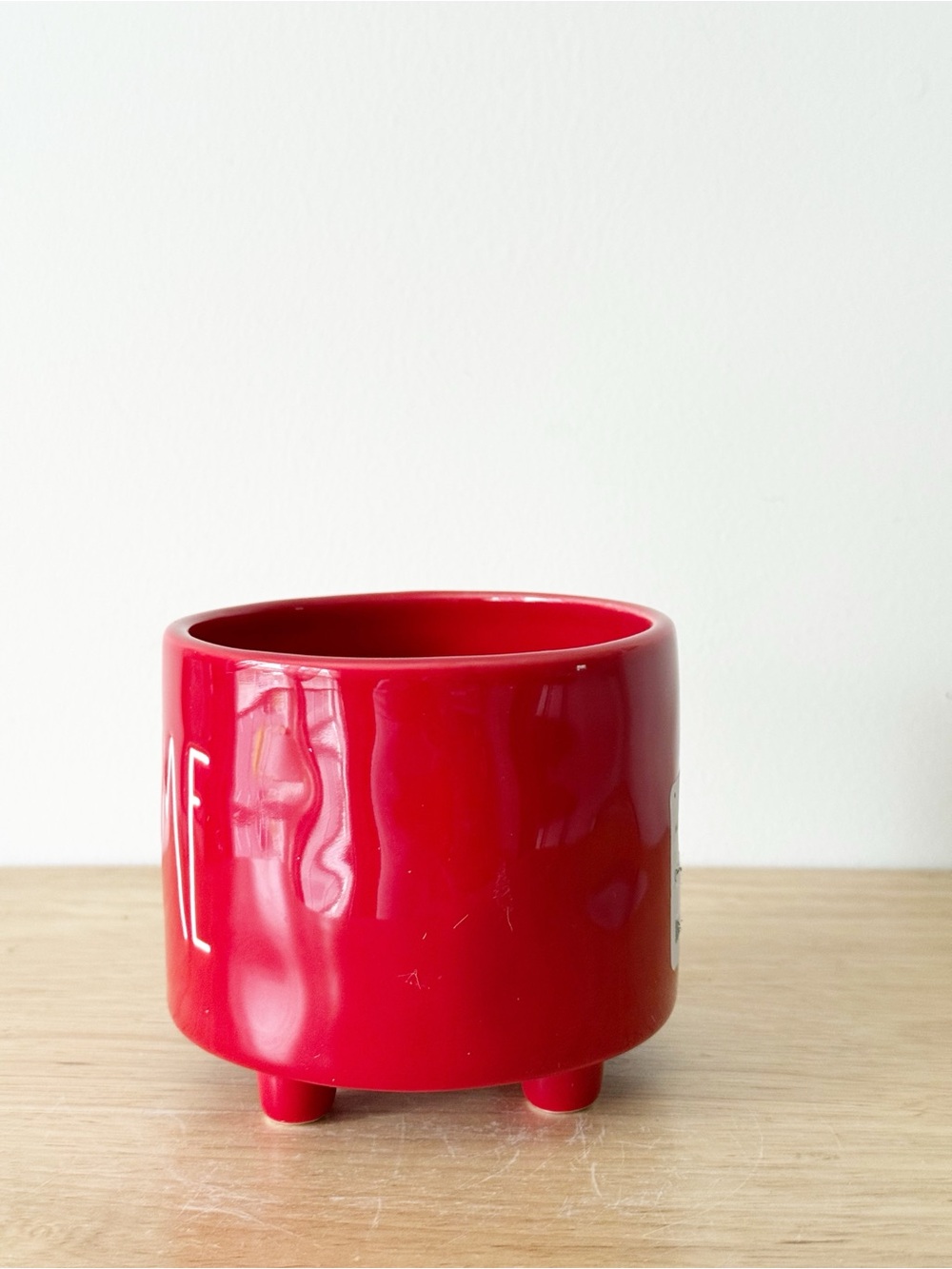 Rae Dunn HOME Bright Red Ceramic Footed Planter Farmhouse Boho Eclectic Decor - Picture 3 of 7